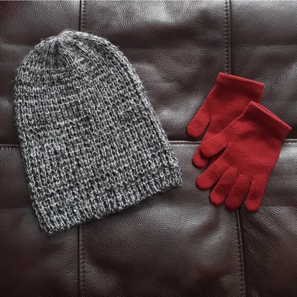 Gray Knit Beanie and Red Gloves - Picture 5 of 6